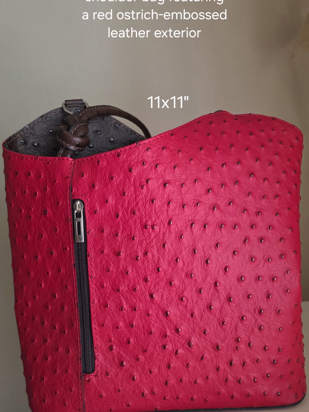 Bera Pelle Red Ostrich-Embossed Leather Backpack Shoulder Bag